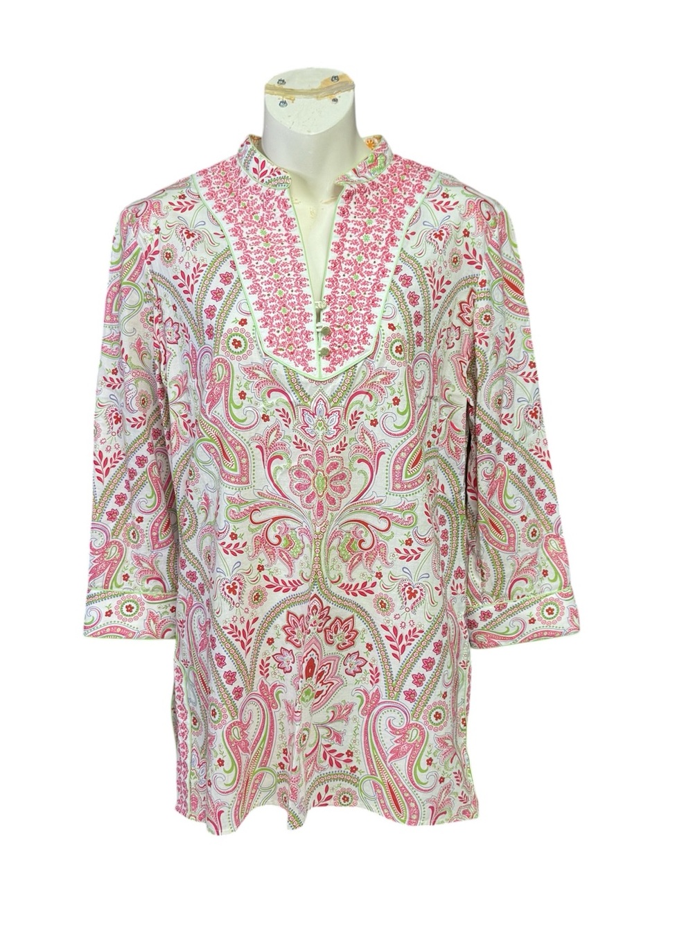 Robert Graham size M? mandarin Neckline Blouse in Pink, Green & Orange